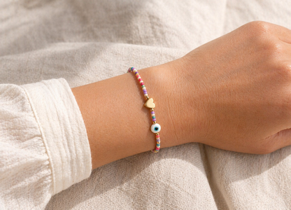 Rainbow heart beaded bracelet