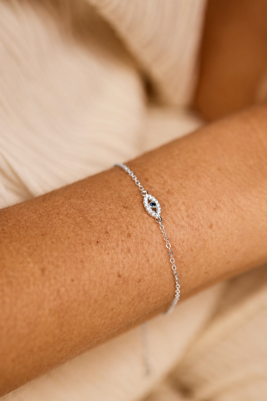 Silver Pave Evil Eye Bracelet