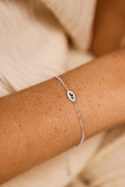 Silver Pave Evil Eye Bracelet