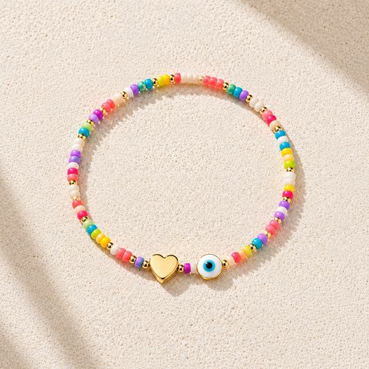Rainbow heart beaded bracelet