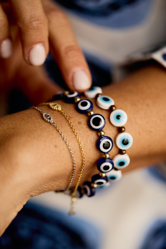 Silver Pave Evil Eye Bracelet